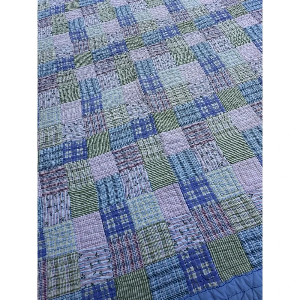 Cozy Line Plaid Patchwork Quilt Set FULL - Cotton Country Cottage Grannycore EUC